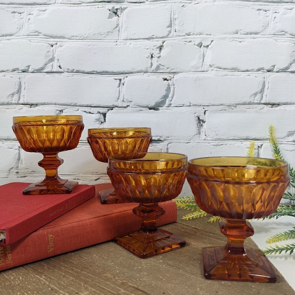 Indiana Glass Mt. Vernon Amber Champagne / desert cups set of 4